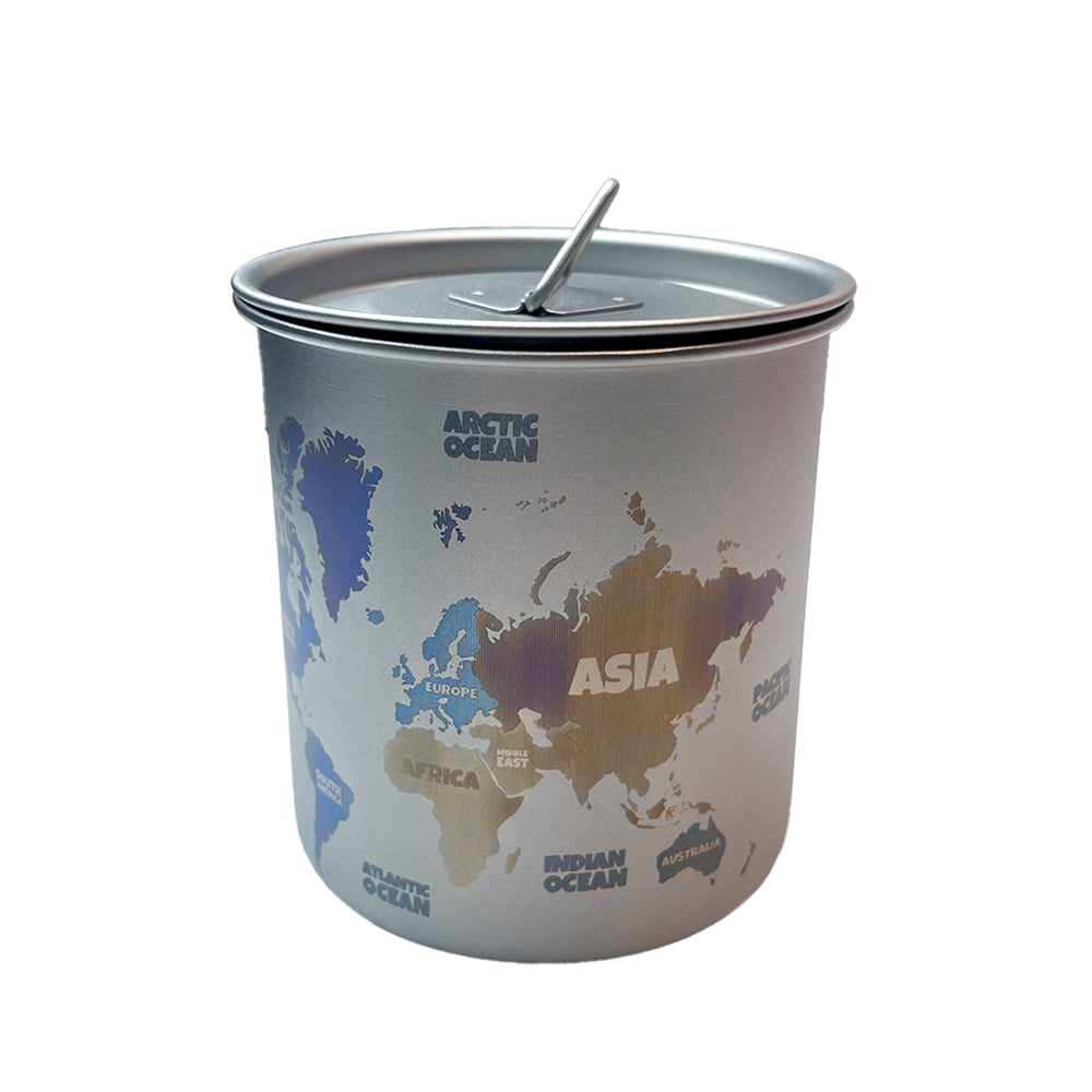 EtchStudio 450ml Titanium Mug with World Map Engraving – Customizable Camp Cup Custom 450ml Titanium Mug (World Map Sample) | EtchStudio Ultralight with Lid & Mesh Bag