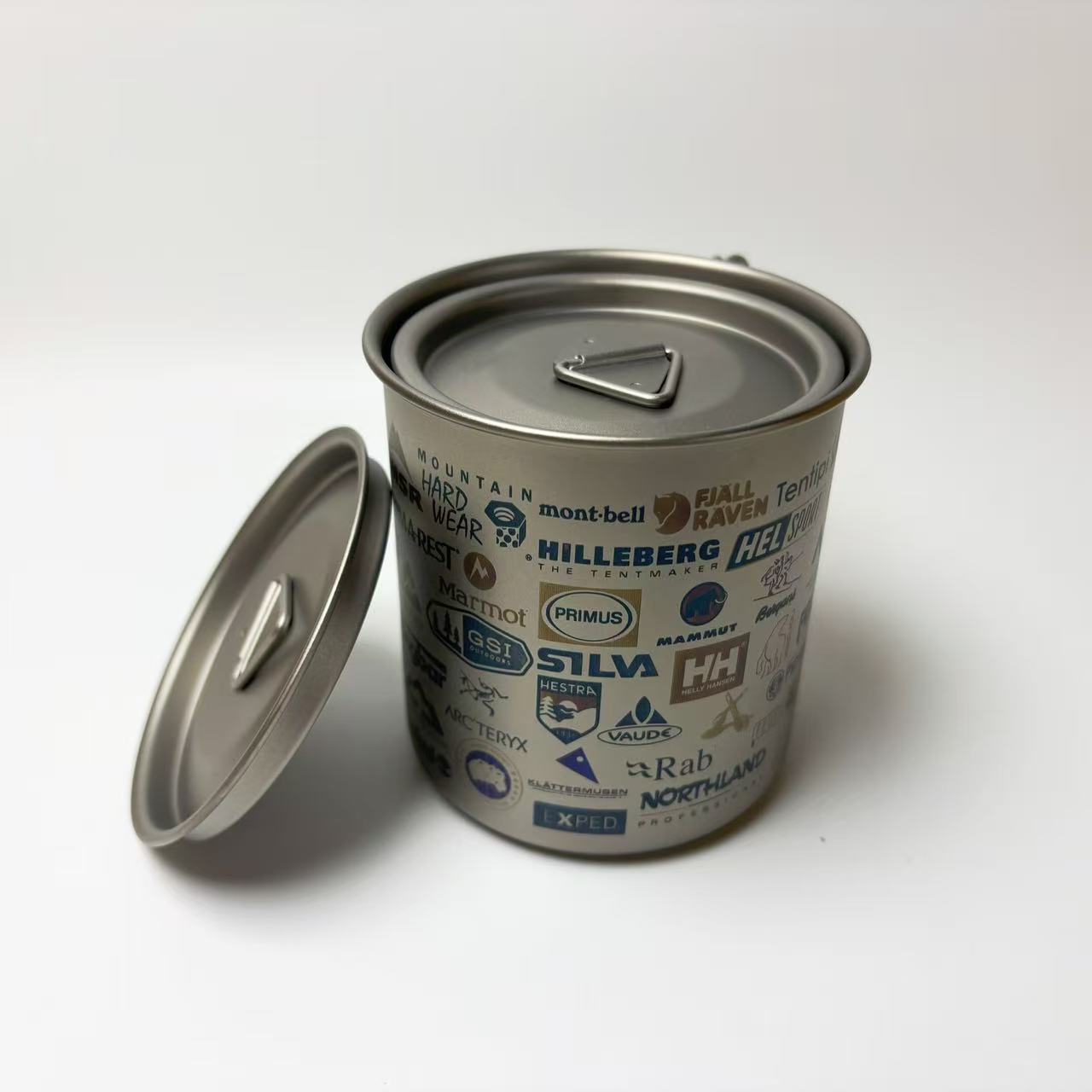 EtchStudio Titanium Camping Mug with Lid (300 ml / 450 ml) – Lightweight Outdoor Coffee Cup, Stackable “All-Brand” Edition