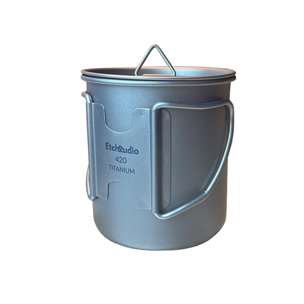 EtchStudio 420ml Pure Titanium Mug with Lid – Gundam Theme, Ultralight, Durable, with Mesh Bag