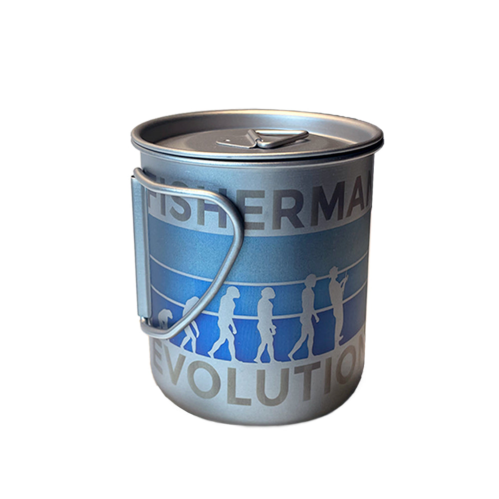 EtchStudio 450ml Titanium Camping Mug with Lid & Mesh Bag – “I’m Not Fishing, I’m Thinking About It”