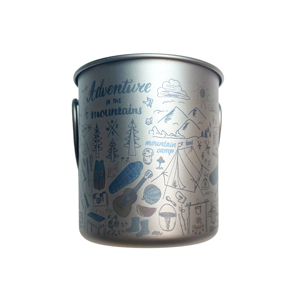 EtchStudio Lightweight 450ml Titanium Cup – Adventure Mountain Engraved Style