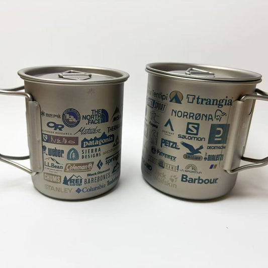 EtchStudio Titanium Camping Mug with Lid (300 ml / 450 ml) – Lightweight Outdoor Coffee Cup, Stackable “All-Brand” Edition