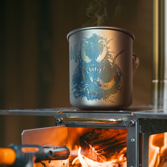 EtchStudio 420ml Pure Titanium Mug with Lid – Venom Theme, Ultralight, Durable, with Mesh Bag