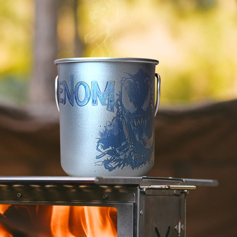 EtchStudio 420ml Pure Titanium Mug with Lid – Venom Theme, Ultralight, Durable, with Mesh Bag