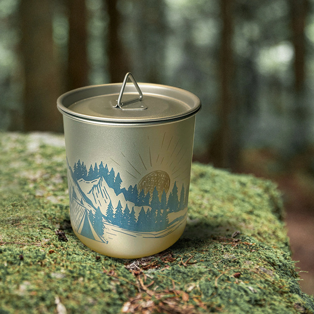 EtchStudio 450ml Titanium Mug with Lid & Mesh Bag – Ultralight Camping Cup