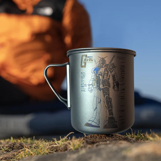 EtchStudio 420ml Pure Titanium Mug with Lid – Gundam Theme, Ultralight, Durable, with Mesh Bag