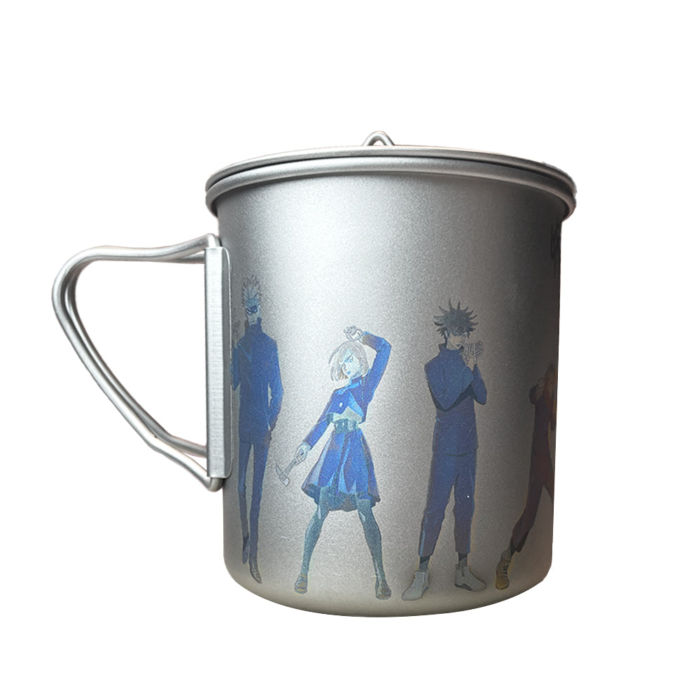 EtchStudio 420ml Pure Titanium Mug with Lid – Jujutsu Kaisen Theme, Ultralight, Durable, with Mesh Bag