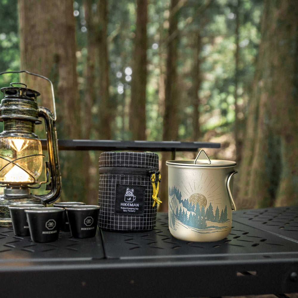 EtchStudio 450ml Titanium Mug with Lid & Mesh Bag – Ultralight Camping Cup