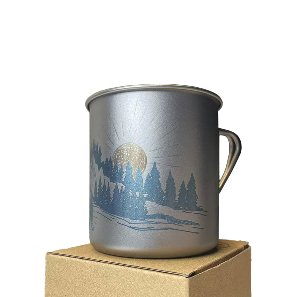 EtchStudio 450ml Titanium Mug with Lid & Mesh Bag – Ultralight Camping Cup
