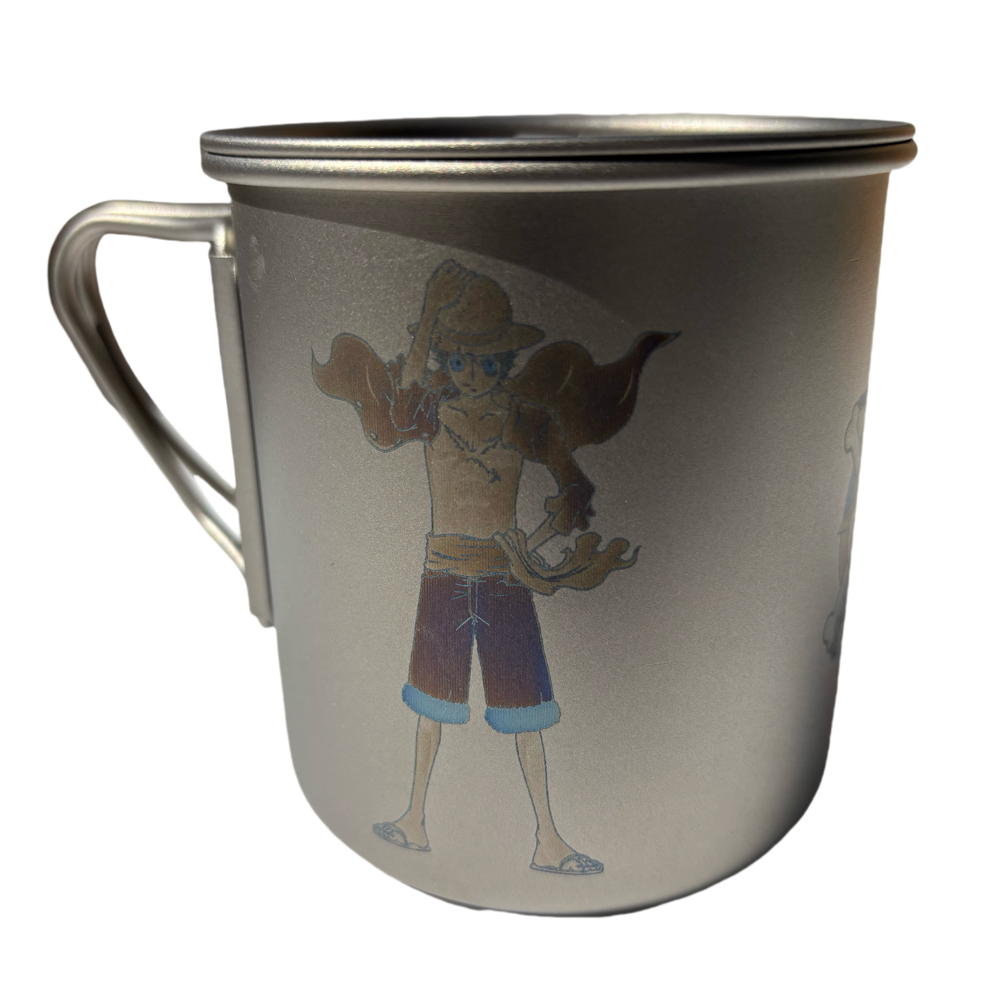 EtchStudio One Piece Pure Titanium Mug | 420ml, Lid & Mesh Bag | Lightweight, Durable Anime-Themed Drinkware