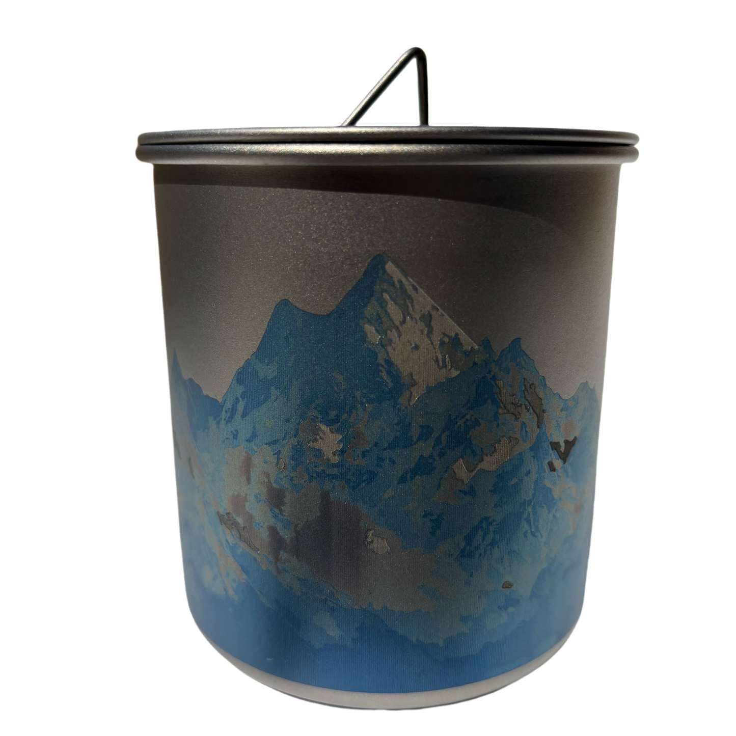 EtchStudio 420ml Pure Titanium Mug with Lid – Mountain Design, Ultralight, Durable, with Mesh Bag