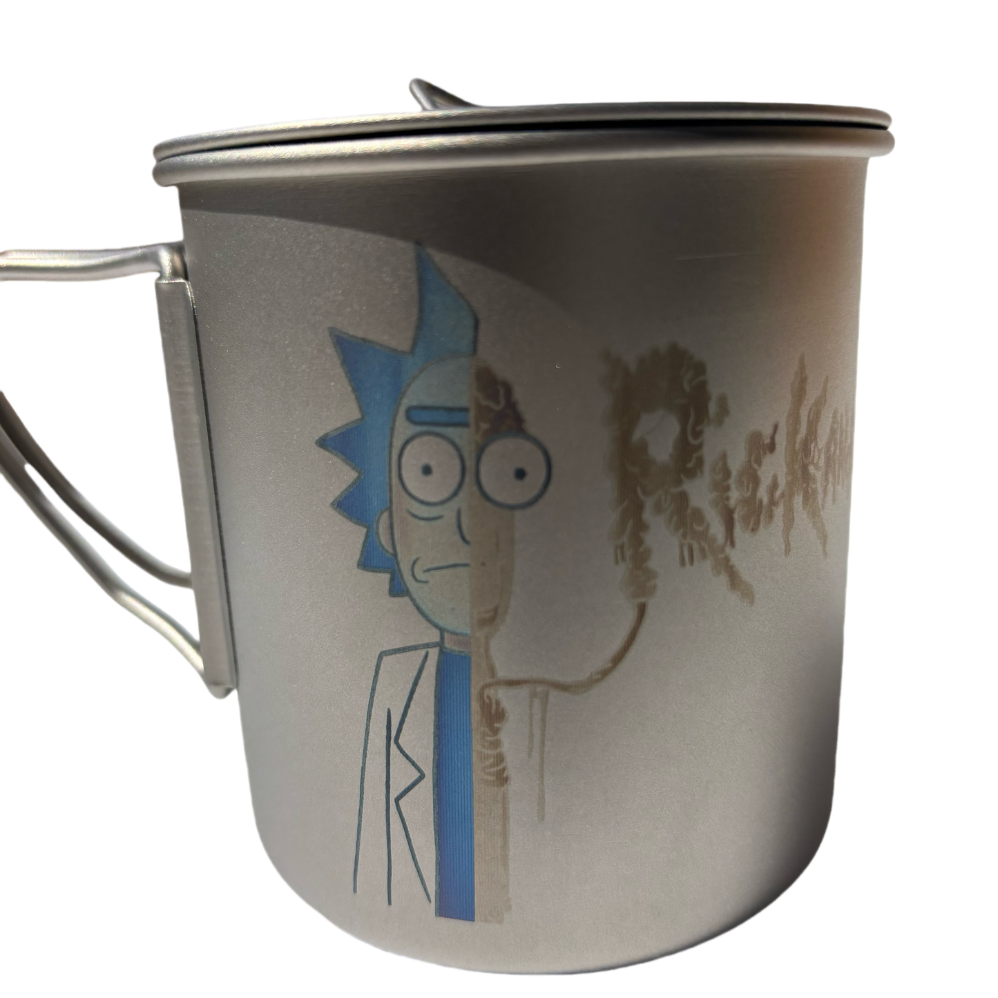 EtchStudio 420ml Pure Titanium Mug with Lid – Rick and Morty Theme, Ultralight, Durable, with Mesh Bag