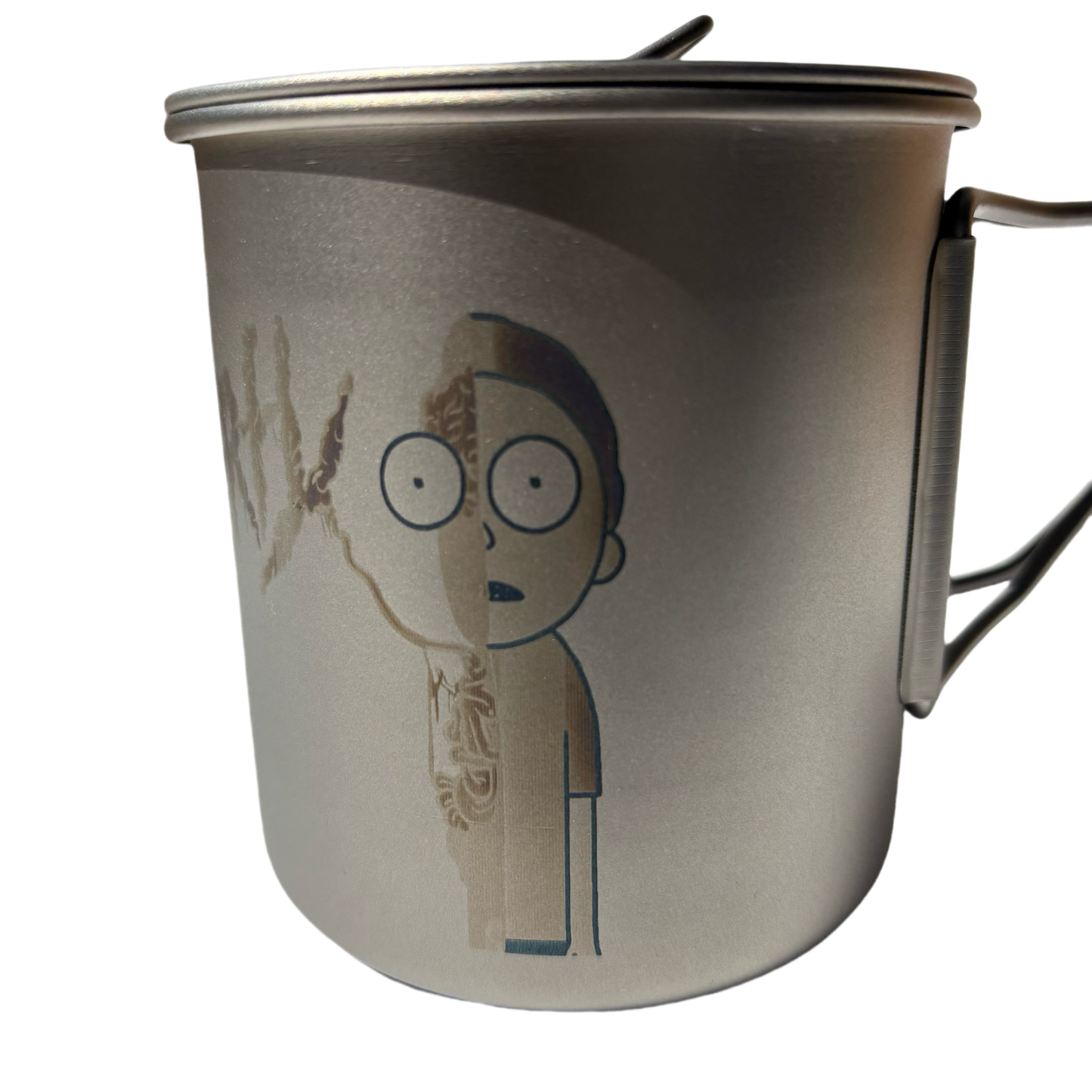 EtchStudio 420ml Pure Titanium Mug with Lid – Rick and Morty Theme, Ultralight, Durable, with Mesh Bag