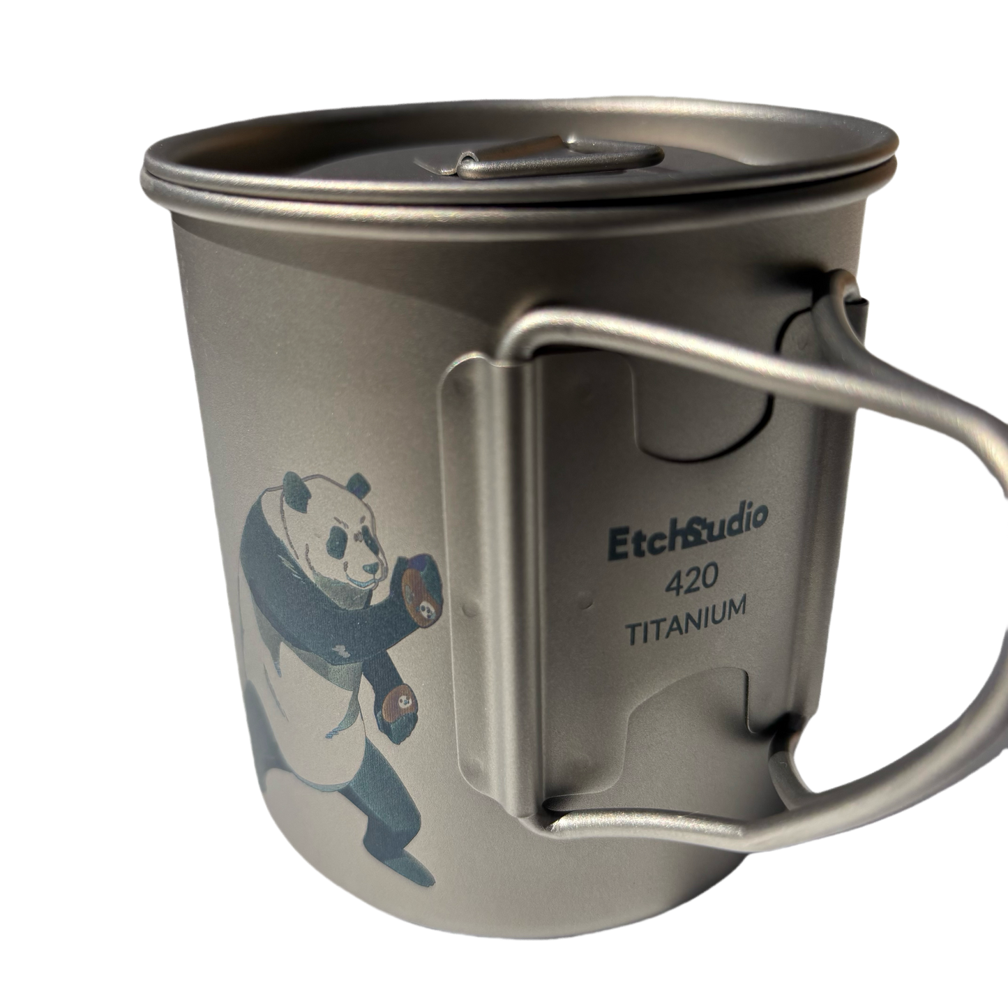 EtchStudio 420ml Pure Titanium Mug with Lid – Jujutsu Kaisen Theme, Ultralight, Durable, with Mesh Bag