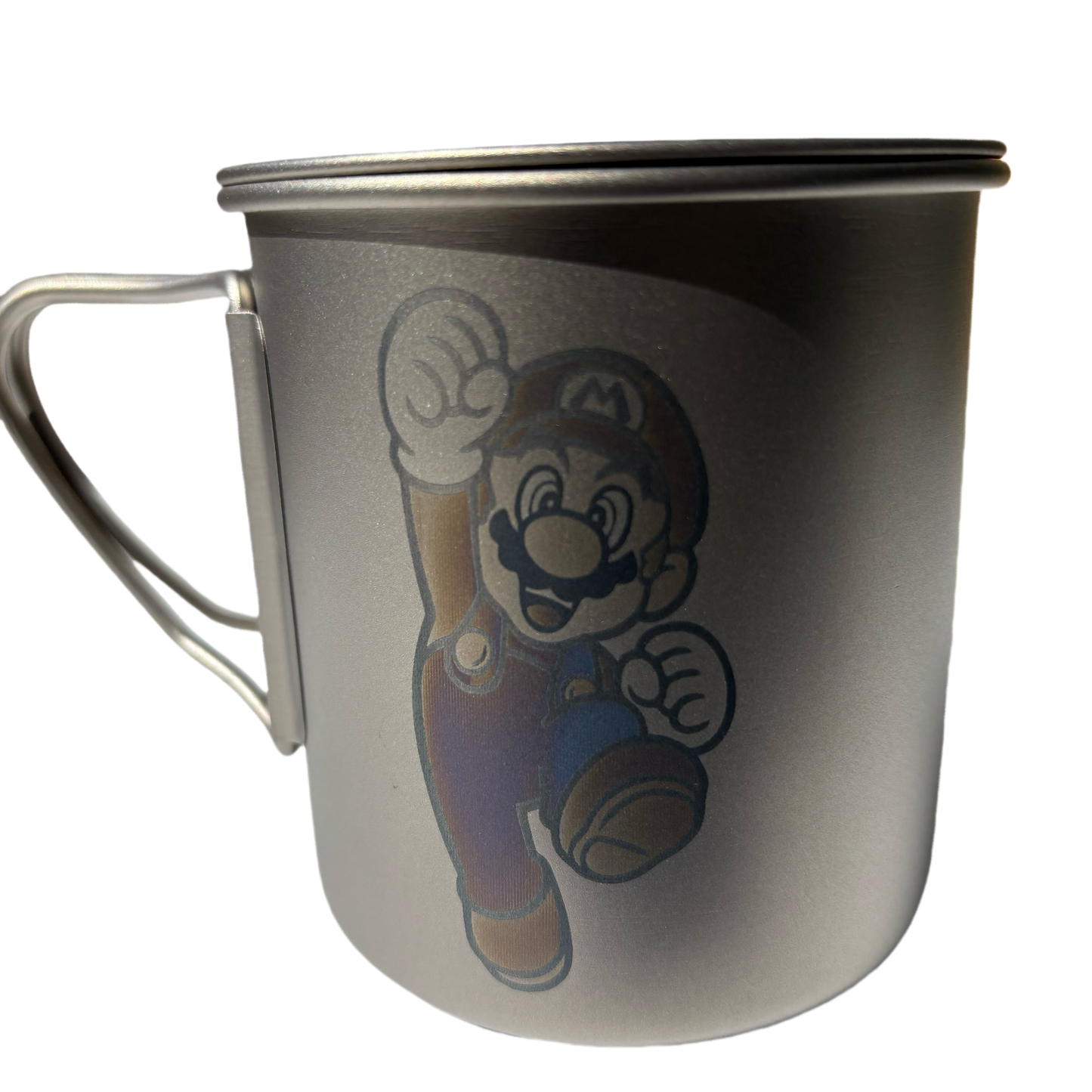 EtchStudio 420ml Pure Titanium Mug with Lid – Super Mario Theme, Ultralight, Durable, with Mesh Bag