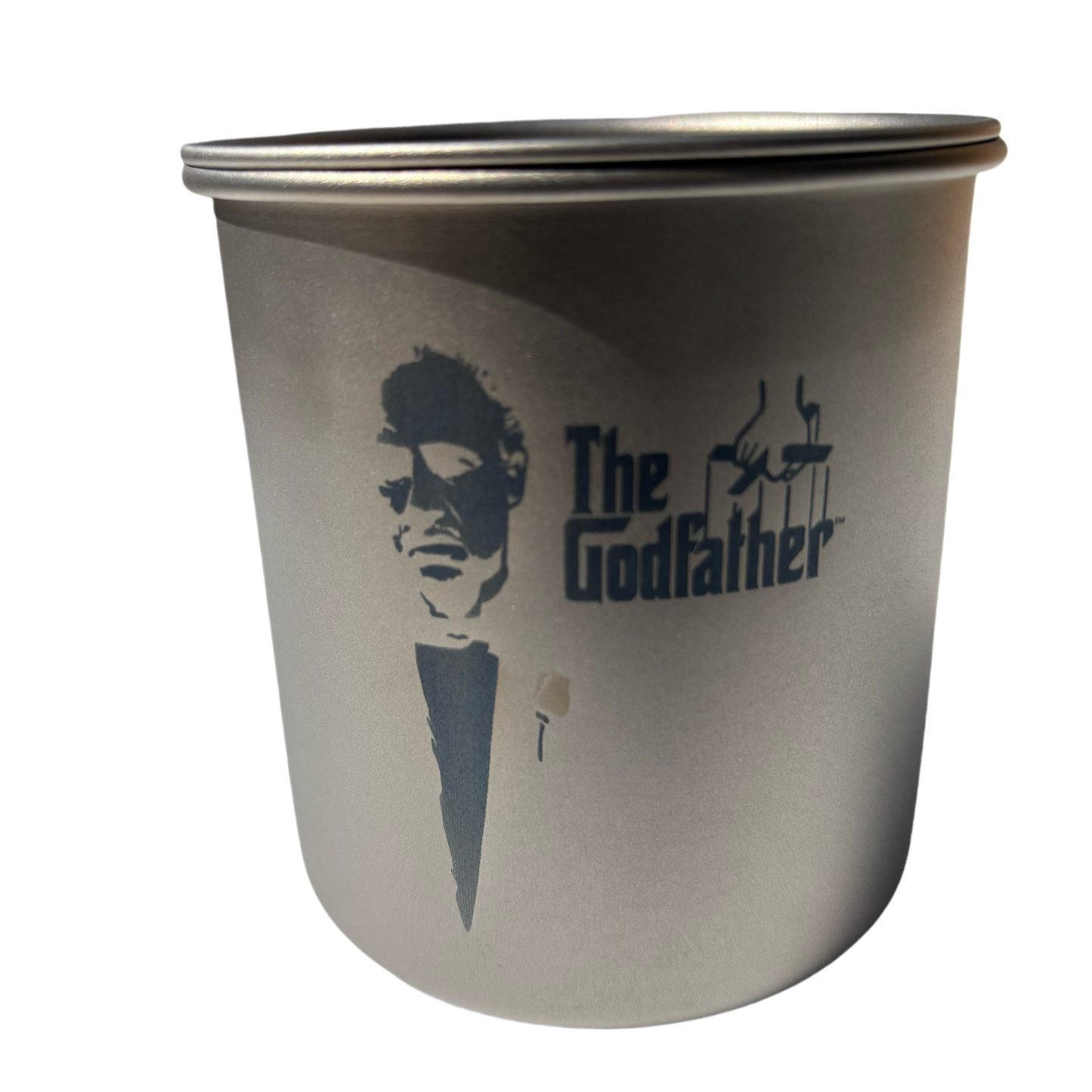 EtchStudio 420ml Pure Titanium Mug with Lid – The Godfather Theme, Ultralight, Durable, with Mesh Bag